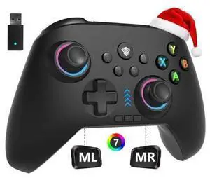 2.4G Wireless PC/Switch Controller with RGB Lighting/Programming Keys/Hall Joysticks/Hall Triggers/Vibrations,Three-Mode Switch Controller,Plug and Play Work for Windows PC, Android, Switch, Steam,TV 2.4G Wireless PC/Switch Controller with RGB Lighting/Programming Keys/Hall Joysticks/Hall Triggers/Vibrations,Three-Mode Switch Controller,Plug and Play Work for Windows PC, Android, Switch, Steam,TV