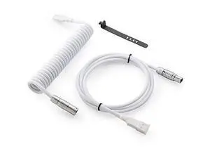 pro custom coiled usb c cable for gaming keyboard, double-sleeved mechanical keyboard cable with slim type detachable metal aviator, 1.5m usb-c to usb-a, white color pro custom coiled usb c cable for gaming keyboard, double-sleeved mechanical keyboard cable with slim type detachable metal aviator, 1.5m usb-c to usb-a, white color