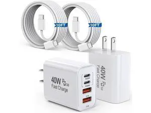10FT iPhone 17 16 15 Pro Charger,2Pack 10Foot USB C to C Woven Cable Cord 40W USB C Apple Charger 4 Port PD&AC Charge Block Fast Charging for iPhone 17 Air/17 16 15 Pro Max/16e/16 Plus/15/15 Pro/iPad 10FT iPhone 17 16 15 Pro Charger,2Pack 10Foot USB C to C Woven Cable Cord 40W USB C Apple Charger 4 Port PD&AC Charge Block Fast Charging for iPhone 17 Air/17 16 15 Pro Max/16e/16 Plus/15/15 Pro/iPad