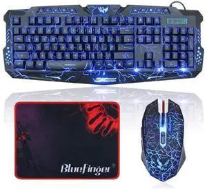 BlueFinger Gaming Keyboard and Mouse,USB Wired Backlit Gaming Mouse and Keyboard Combo,Letters Glow, 3 Color Crack Backlit,Illumination Keyboard and Mouse Set for Game and Work BlueFinger Gaming Keyboard and Mouse,USB Wired Backlit Gaming Mouse and Keyboard Combo,Letters Glow, 3 Color Crack Backlit,Illumination Keyboard and Mouse Set for Game and Work