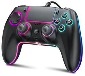 RGB Wired Controller for PS5/PS4 and PC with Hall Effect Joystick and Trigger, 3.5mm Audio Jack, Support Tubro/Ma cro Function, Adjustable Dual Vibration 6-Axis Motion Control Gamepad RGB Wired Controller for PS5/PS4 and PC with Hall Effect Joystick and Trigger, 3.5mm Audio Jack, Support Tubro/Ma cro Function, Adjustable Dual Vibration 6-Axis Motion Control Gamepad