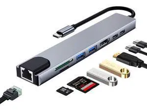 USB C Hub, 8-in-1 USB C Docking Station for Laptops or Other Type C Devices, with USB C to HDMI, USB C SD Card Reader/Micro SD, USB C to Ethernet Adapter, USB 3.0, USB C Dock / 80W Fast Charging USB C Hub, 8-in-1 USB C Docking Station for Laptops or Other Type C Devices, with USB C to HDMI, USB C SD Card Reader/Micro SD, USB C to Ethernet Adapter, USB 3.0, USB C Dock / 80W Fast Charging