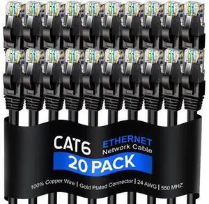 Maximm Cat 6 Ethernet Cable 2 Ft, 100% Pure Copper, Cat6 Cable (20 Pack) LAN Cable, Internet Cable, Patch Cable and Network Cable - UTP (Black) 2 Feet Maximm Cat 6 Ethernet Cable 2 Ft, 100% Pure Copper, Cat6 Cable (20 Pack) LAN Cable, Internet Cable, Patch Cable and Network Cable - UTP (Black) 2 Feet