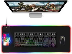 RGB Gaming Mouse Pad with 15W Wireless Qi Charging, LED Mouse Mat 800x300x4mm, 8 Light Modes Extra Large Mousepad Non-Slip Rubber Base Computer Keyboard Mat for Gaming, MacBook, PC, Laptop, Desk RGB Gaming Mouse Pad with 15W Wireless Qi Charging, LED Mouse Mat 800x300x4mm, 8 Light Modes Extra Large Mousepad Non-Slip Rubber Base Computer Keyboard Mat for Gaming, MacBook, PC, Laptop, Desk