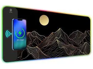 ToLuLu RGB Wireless Charging Gaming Mouse Pad, 7.5/10/15W 10 Light Modes LED Mouse Pad Computer Keyboard Mat Mousepad, 800x300x4MM Extended Large Desk Mat Desk Pad, Sun Shines Over Golden Mountain ToLuLu RGB Wireless Charging Gaming Mouse Pad, 7.5/10/15W 10 Light Modes LED Mouse Pad Computer Keyboard Mat Mousepad, 800x300x4MM Extended Large Desk Mat Desk Pad, Sun Shines Over Golden Mountain