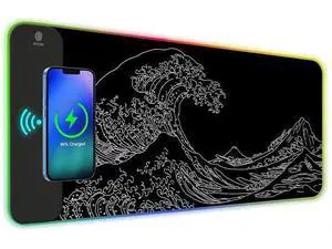 ToLuLu RGB Wireless Charging Gaming Mouse Pad, 7.5/10/15W 10 Light Modes LED Mouse Pad Computer Keyboard Mat Mousepad, 800x300x4MM Extended Large Desk Pad Mat, Japanese Kanagawa Sea Wave Black White ToLuLu RGB Wireless Charging Gaming Mouse Pad, 7.5/10/15W 10 Light Modes LED Mouse Pad Computer Keyboard Mat Mousepad, 800x300x4MM Extended Large Desk Pad Mat, Japanese Kanagawa Sea Wave Black White