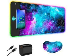 ToLuLu Wireless Charging RGB Gaming Mouse Pad, 15W LED Mouse Mat with 30W Charger, 14 Light Modes Large Mousepad with Wrist Support, Non-Slip Rubber Base Desk Mat Computer Keyboard Pad, Galaxy Nebula ToLuLu Wireless Charging RGB Gaming Mouse Pad, 15W LED Mouse Mat with 30W Charger, 14 Light Modes Large Mousepad with Wrist Support, Non-Slip Rubber Base Desk Mat Computer Keyboard Pad, Galaxy Nebula