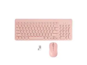 Wireless Keyboard with Mouse Combo, 2.4G Full Size Keyboard with Round Keycap and Silent Optical Mice Set for Computer PC Laptop (Pink) Wireless Keyboard with Mouse Combo, 2.4G Full Size Keyboard with Round Keycap and Silent Optical Mice Set for Computer PC Laptop (Pink)