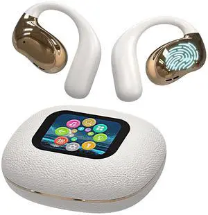 Open Ear Earbuds Ultra Comfort Wireless Bluetooth 5.4 Headphones Over The Ear Earbuds with Intelligent Touch Screen EarHooks IPX7 Waterproof Bone Conduction Earphones for Fitness Sports-OFF WHITE Open Ear Earbuds Ultra Comfort Wireless Bluetooth 5.4 Headphones Over The Ear Earbuds with Intelligent Touch Screen EarHooks IPX7 Waterproof Bone Conduction Earphones for Fitness Sports-OFF WHITE