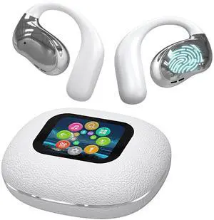 Open Ear Earbuds Ultra Comfort Wireless Bluetooth 5.4 Headphones Over The Ear Earbuds with Intelligent Touch Screen EarHooks IPX7 Waterproof Bone Conduction Earphones for Fitness Sports-White Open Ear Earbuds Ultra Comfort Wireless Bluetooth 5.4 Headphones Over The Ear Earbuds with Intelligent Touch Screen EarHooks IPX7 Waterproof Bone Conduction Earphones for Fitness Sports-White
