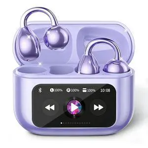 Clip-on Earbuds, Open Ear Earbuds with LCD Touchscreen Wireless Bluetooth 5.4, Lightweight M100 Open Ear Headphones with C-Shaped Bridge, Slim Hook,48H Battery, for Sports, Fitness (Purple) Clip-on Earbuds, Open Ear Earbuds with LCD Touchscreen Wireless Bluetooth 5.4, Lightweight M100 Open Ear Headphones with C-Shaped Bridge, Slim Hook,48H Battery, for Sports, Fitness (Purple)