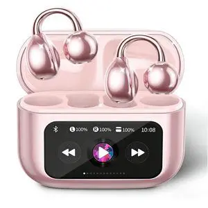Clip-on Earbuds Open Ear Buds M100 Touchscreen Wireless Bluetooth | LCD Lightweight Headphones with C-Shaped Bridge, Slim Hook,48H Battery, for Glass Wearer,Sports, Fitness (Rose Gold) Clip-on Earbuds Open Ear Buds M100 Touchscreen Wireless Bluetooth | LCD Lightweight Headphones with C-Shaped Bridge, Slim Hook,48H Battery, for Glass Wearer,Sports, Fitness (Rose Gold)