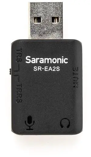 USB Audio Interface with 3.5mm Microphone Input for TRS or TRRS Mics, 3.5mm Headphone Out and Mute Button for Computers and More (SR-EA2S) USB Audio Interface with 3.5mm Microphone Input for TRS or TRRS Mics, 3.5mm Headphone Out and Mute Button for Computers and More (SR-EA2S)