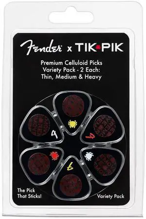 Fender x Celluloid Guitar Picks 6-Pack - Thin, Medium & Heavy Fender x Celluloid Guitar Picks 6-Pack - Thin, Medium & Heavy