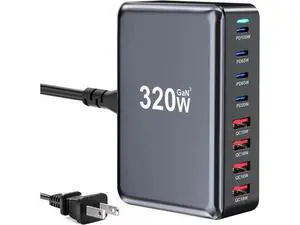 320W GaN III Fast Charger 8-Port USB Type C Phone Charger Quick Charge 3.0 Power Adapter, GaN Tech Laptop USB C Power Adapter Block For iPhone 16 15 14 13 Samsung Desk Charger 320W GaN III Fast Charger 8-Port USB Type C Phone Charger Quick Charge 3.0 Power Adapter, GaN Tech Laptop USB C Power Adapter Block For iPhone 16 15 14 13 Samsung Desk Charger