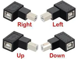 90 degree angle L type USB 2.0 B male to female adapter connector printer jack Left right Up down type 90 degree angle L type USB 2.0 B male to female adapter connector printer jack Left right Up down type
