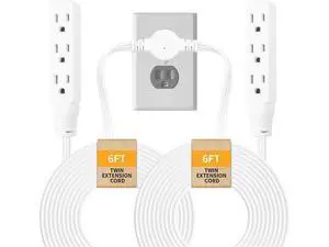 Twin Extension-Cord Power Strip - 12 ft - Flat Plug Extension Cord - 3 Prong Split Extension Cord with 6 Outlets - Double Extension Cord for Behind Bed, Couch, Nightstands, Vanity, Furniture Twin Extension-Cord Power Strip - 12 ft - Flat Plug Extension Cord - 3 Prong Split Extension Cord with 6 Outlets - Double Extension Cord for Behind Bed, Couch, Nightstands, Vanity, Furniture