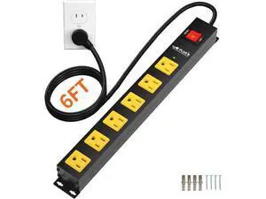 Power Strip 2700J Surge Protector, 6 Outlet Heavy Duty Power Strips with Flat Plug and 6FT Long Cord, Wall Mountable Metal Outlet Strip for Desk, Garage, Workbench and Kitchen Power Strip 2700J Surge Protector, 6 Outlet Heavy Duty Power Strips with Flat Plug and 6FT Long Cord, Wall Mountable Metal Outlet Strip for Desk, Garage, Workbench and Kitchen