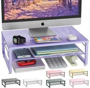 gianotter 2-Tier Metal Monitor Stand Riser, Office Desk Storage Organizer for Computer Monitor, Laptop, Printer, Office Supplies (Purple) gianotter 2-Tier Metal Monitor Stand Riser, Office Desk Storage Organizer for Computer Monitor, Laptop, Printer, Office Supplies (Purple)