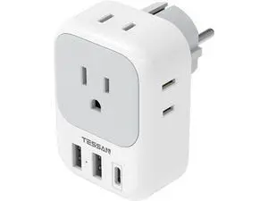 TESSAN Type E F Plug Adapter, Germany France Power Adapter with 3 USB Ports(1 USB C), 4 AC Outlets Travel Adaptor for US to Europe EU Spain Iceland Korea Greece Russia German French TESSAN Type E F Plug Adapter, Germany France Power Adapter with 3 USB Ports(1 USB C), 4 AC Outlets Travel Adaptor for US to Europe EU Spain Iceland Korea Greece Russia German French
