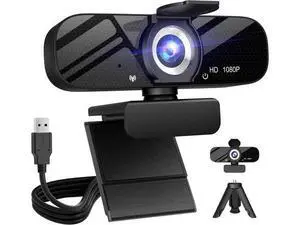 Full HD Webcam with Built-in Microphone and Rotatable Tripod, 1080P Video and Wide Angle Camera, Privacy Cover, for Desktop PC or Laptop Computer Full HD Webcam with Built-in Microphone and Rotatable Tripod, 1080P Video and Wide Angle Camera, Privacy Cover, for Desktop PC or Laptop Computer
