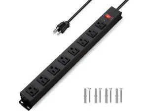 8 Outlet Power Strip Surge Protector, 6 Feet Metal Power Strip Heavy Duty with Switch for Home Office School Shop Garage, Wall Mount with Screw, 2100J 15A 125V 1875W, 14AWG, SGS Listed, Black 8 Outlet Power Strip Surge Protector, 6 Feet Metal Power Strip Heavy Duty with Switch for Home Office School Shop Garage, Wall Mount with Screw, 2100J 15A 125V 1875W, 14AWG, SGS Listed, Black