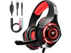Gaming Headset for PS4 PS5 Xbox One Switch PC with Noise Canceling Mic, Deep Bass Stereo Sound (Black Red)-1 Gaming Headset for PS4 PS5 Xbox One Switch PC with Noise Canceling Mic, Deep Bass Stereo Sound (Black Red)-1