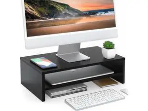 FITUEYES Monitor Stand - 2 Tier Computer Monitor Riser with 16.7 Inch Shelf, Wood Desktop Stand for Laptop Computer Screen, Desk Organization, Office Supplies,Black, DT204201WB FITUEYES Monitor Stand - 2 Tier Computer Monitor Riser with 16.7 Inch Shelf, Wood Desktop Stand for Laptop Computer Screen, Desk Organization, Office Supplies,Black, DT204201WB