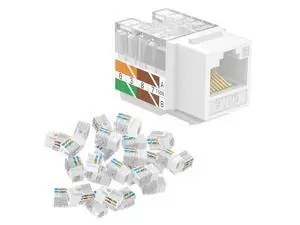 VCELINK RJ45 Cat6 Keystone Jacks UL-Listed Slim Profile, 10-Pack Ethernet Punch Down Keystone UTP, 90-Degree Modular Keystone Connector Adapter, White VCELINK RJ45 Cat6 Keystone Jacks UL-Listed Slim Profile, 10-Pack Ethernet Punch Down Keystone UTP, 90-Degree Modular Keystone Connector Adapter, White