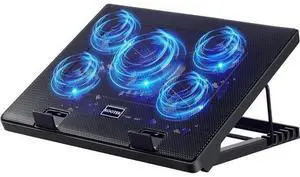 Kootek Laptop Cooling Pad, Laptop Cooler with 5 Quiet Fans for 12"-17" Computer PC Notebook Gaming Laptop Fan, Height Adjustable Laptop Cooling Stand Laptop Accessories, Blue Kootek Laptop Cooling Pad, Laptop Cooler with 5 Quiet Fans for 12"-17" Computer PC Notebook Gaming Laptop Fan, Height Adjustable Laptop Cooling Stand Laptop Accessories, Blue