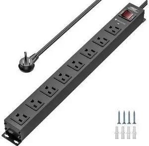CRST 8 Outlet Metal Heavy Duty Power Strip, 2100J Power Strip Surge Protector, 6FT Cord Mountable Power Strip for Home Office Garage Workshop School, Wide Spaced Industrial Power Strip15A/1875W CRST 8 Outlet Metal Heavy Duty Power Strip, 2100J Power Strip Surge Protector, 6FT Cord Mountable Power Strip for Home Office Garage Workshop School, Wide Spaced Industrial Power Strip15A/1875W