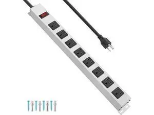 JUNNUJ Metal 8 Outlet Power Strip, Mountable Heavy Duty Power Strip, 1200J Surge Protector Wall Mount Screws Outlet with Switch, Gaming Desk Strips Wide Spaced 15A 125V 1875W, 6 FT 14AWG Power Cord JUNNUJ Metal 8 Outlet Power Strip, Mountable Heavy Duty Power Strip, 1200J Surge Protector Wall Mount Screws Outlet with Switch, Gaming Desk Strips Wide Spaced 15A 125V 1875W, 6 FT 14AWG Power Cord