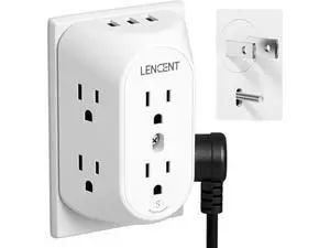 LENCENT 2 Prong Power Strip, 2 Prong to 3 Prong Grounding Outlet Adapter, Polarized Plug, 1728J Surge Protector, 3-Sided 6 Outlet 3 USB, Widely Spaced Extender, Wall Mountable for Non-Grounded Outlets LENCENT 2 Prong Power Strip, 2 Prong to 3 Prong Grounding Outlet Adapter, Polarized Plug, 1728J Surge Protector, 3-Sided 6 Outlet 3 USB, Widely Spaced Extender, Wall Mountable for Non-Grounded Outlets