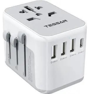 TESSAN Universal Travel Adapter, International Power Adapter with 4 USB Ports (1 USB C), Worldwide Plug Adaptor Wall Charger for USA to Europe UK France Germany Spain Ireland Australia(Type C/G/A/I) TESSAN Universal Travel Adapter, International Power Adapter with 4 USB Ports (1 USB C), Worldwide Plug Adaptor Wall Charger for USA to Europe UK France Germany Spain Ireland Australia(Type C/G/A/I)