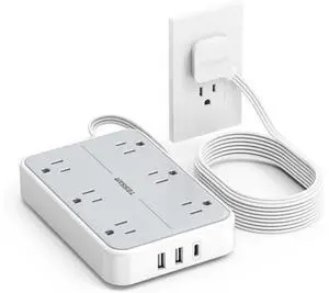 TESSAN Flat Extension Cord 10 FT with Flat Plug Power Strip, Small Extension Cord with 6 AC Outlet 1 USB C and 2 USB A, 1080J Surge Protector Power Strip, Wall Mount for Dorm Room Office Home TESSAN Flat Extension Cord 10 FT with Flat Plug Power Strip, Small Extension Cord with 6 AC Outlet 1 USB C and 2 USB A, 1080J Surge Protector Power Strip, Wall Mount for Dorm Room Office Home