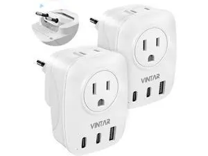 2 Pack European Travel Plug Adapter, VINTAR Foldable International Power Plug with 2 AC Outlets 3 USB Ports(2 USB C), Type C Travel Essentials Charger for US to Most of Europe EU Italy Spain France 2 Pack European Travel Plug Adapter, VINTAR Foldable International Power Plug with 2 AC Outlets 3 USB Ports(2 USB C), Type C Travel Essentials Charger for US to Most of Europe EU Italy Spain France