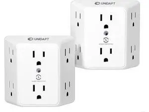 Unidapt Multi Plug 6 Outlet Extender, 2 Pack Surge Protector Wall Splitter, 1800J Power Strip 3 Side Wide Spaced Adapter Multiple Charger Expander, Mountable Wall Tap for Office Home Travel ETL Listed Unidapt Multi Plug 6 Outlet Extender, 2 Pack Surge Protector Wall Splitter, 1800J Power Strip 3 Side Wide Spaced Adapter Multiple Charger Expander, Mountable Wall Tap for Office Home Travel ETL Listed