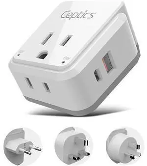 Ceptics China, Malaysia Power Adapter Travel Set, 20W PD & QC, Safe Dual USB & USB-C 3.1A2 USA Outlet - Compact-Use in Hong Kong, Kuwait, Singapore, Iraq - Includes Type G, I, C SWadAPt Attachments Ceptics China, Malaysia Power Adapter Travel Set, 20W PD & QC, Safe Dual USB & USB-C 3.1A2 USA Outlet - Compact-Use in Hong Kong, Kuwait, Singapore, Iraq - Includes Type G, I, C SWadAPt Attachments