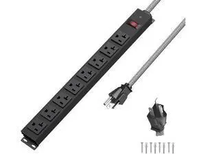 20 Amp Power Strip Heavy Duty, 12 Gauge Extension Cord for Appliance Workbench Garage Industrial, Metal 8 Outlets Combine with T-Plug Adapter 5-20R T-Slot, 1200J Surge Protector 20 Amp Power Strip Heavy Duty, 12 Gauge Extension Cord for Appliance Workbench Garage Industrial, Metal 8 Outlets Combine with T-Plug Adapter 5-20R T-Slot, 1200J Surge Protector