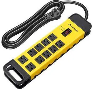DEWENWILS 10-Outlet Metal Surge Protector Power Strip, UL Listed, 6Ft Cord Flat Plug, 15A Circuit Breaker, 14AWG 1440Joules, Heavy Duty Industrial Power Strip for Garage Workshop, Wall Mountable DEWENWILS 10-Outlet Metal Surge Protector Power Strip, UL Listed, 6Ft Cord Flat Plug, 15A Circuit Breaker, 14AWG 1440Joules, Heavy Duty Industrial Power Strip for Garage Workshop, Wall Mountable
