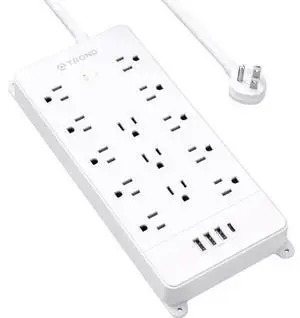 TROND Power Strip Surge Protector - White Extension Cord with USB Ports, 13 Widely-Spaced Outlets Expansion, 5ft, Flat Plug, Under Desk, Wall Mount, Heavy Duty, 4000 Joules, Office, Home, ETL Listed TROND Power Strip Surge Protector - White Extension Cord with USB Ports, 13 Widely-Spaced Outlets Expansion, 5ft, Flat Plug, Under Desk, Wall Mount, Heavy Duty, 4000 Joules, Office, Home, ETL Listed