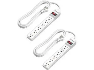 DEWENWILS 2-Pack 6-Outlet Power Strip Surge Protector with 6Ft Long Extension Cord, Low Profile Flat Plug, 15 Amp Circuit Breaker, 500 Joules, Wall Mount, White, UL Listed DEWENWILS 2-Pack 6-Outlet Power Strip Surge Protector with 6Ft Long Extension Cord, Low Profile Flat Plug, 15 Amp Circuit Breaker, 500 Joules, Wall Mount, White, UL Listed