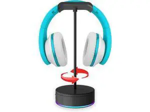 Rotating Headphone Display Stand for Desk with LED Lights - Spinning Gaming Headset Stand (Black) Rotating Headphone Display Stand for Desk with LED Lights - Spinning Gaming Headset Stand (Black)