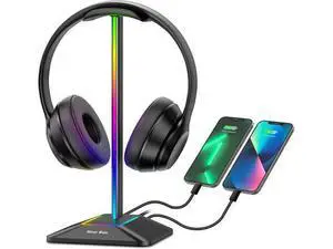 New bee RGB Headphone Stand with 1 USB-C Charging Port and 1 USB Charging Port, Desk Gaming Headset Stand with 7 Light Modes for All Earphone Accessories (Black) New bee RGB Headphone Stand with 1 USB-C Charging Port and 1 USB Charging Port, Desk Gaming Headset Stand with 7 Light Modes for All Earphone Accessories (Black)