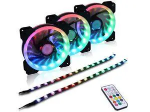 DS 120MM Wire Rainbow RGB Case Fans with Controller for PC Cases, Computer Case ATX Full Tower, Middle Tower (LED Fans 3PACK Kit, 2PACK LED Strip, 1ST GEN Hub Box, A Series) DS 120MM Wire Rainbow RGB Case Fans with Controller for PC Cases, Computer Case ATX Full Tower, Middle Tower (LED Fans 3PACK Kit, 2PACK LED Strip, 1ST GEN Hub Box, A Series)