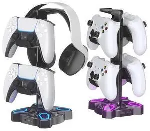 KDD Gaming Headphones Stand, Rotatable Headset Stand with Light Modes - Controller Holder with 2 USB Charging Ports and 3.5mm - Earphone Hanger Accessories for Desktop Gamer(Black) KDD Gaming Headphones Stand, Rotatable Headset Stand with Light Modes - Controller Holder with 2 USB Charging Ports and 3.5mm - Earphone Hanger Accessories for Desktop Gamer(Black)