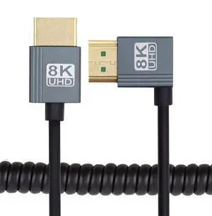 xiwai Right Angled HDMI 2.1 Male to HDMI Male Stretch Coiled Cable 90 Degree 8K 60hz 100cm for Monitor HDTV Computer Laptop xiwai Right Angled HDMI 2.1 Male to HDMI Male Stretch Coiled Cable 90 Degree 8K 60hz 100cm for Monitor HDTV Computer Laptop