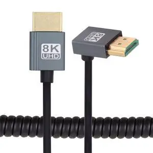 xiwai Up Angled HDMI 2.1 Male to HDMI Male Stretch Coiled Cable 90 Degree 8K 60hz 100cm for Monitor HDTV Computer Laptop xiwai Up Angled HDMI 2.1 Male to HDMI Male Stretch Coiled Cable 90 Degree 8K 60hz 100cm for Monitor HDTV Computer Laptop