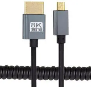 xiwai Coiled Micro HDMI 2.1 Type-D Male to HDMI Male Stretch Cable 100cm for HDTV Camera Laptop Monitor xiwai Coiled Micro HDMI 2.1 Type-D Male to HDMI Male Stretch Cable 100cm for HDTV Camera Laptop Monitor