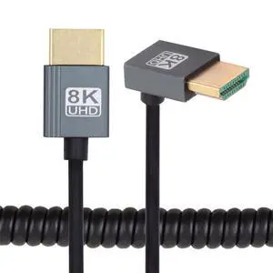 xiwai Down Angled HDMI 2.1 Male to HDMI Male Stretch Coiled Cable 90 Degree 8K 60hz 100cm for Monitor HDTV Computer Laptop xiwai Down Angled HDMI 2.1 Male to HDMI Male Stretch Coiled Cable 90 Degree 8K 60hz 100cm for Monitor HDTV Computer Laptop